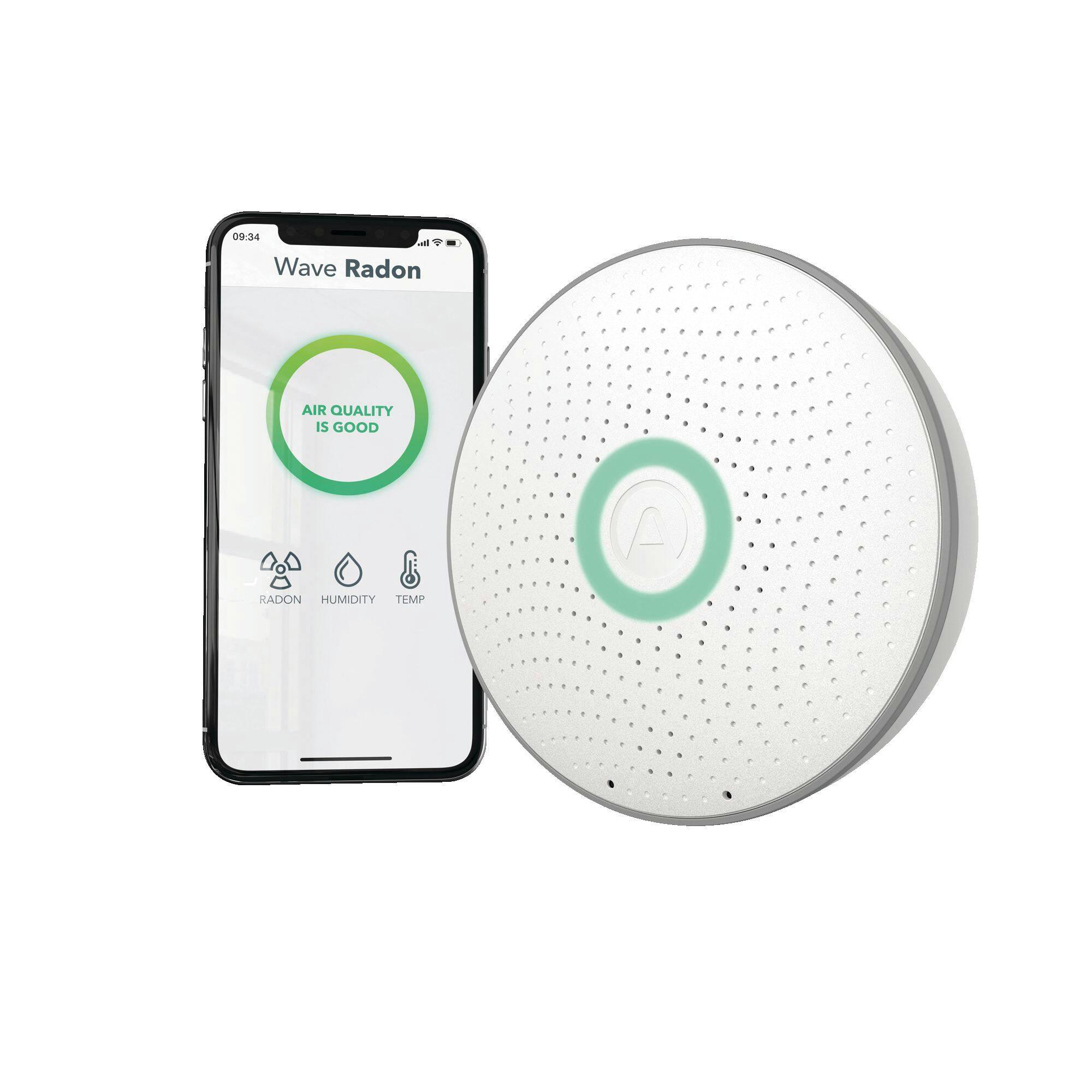 Airthings 2950 Wave Smart Radon Monitor with Temperature & Humidity Sensors, Battery Operated
