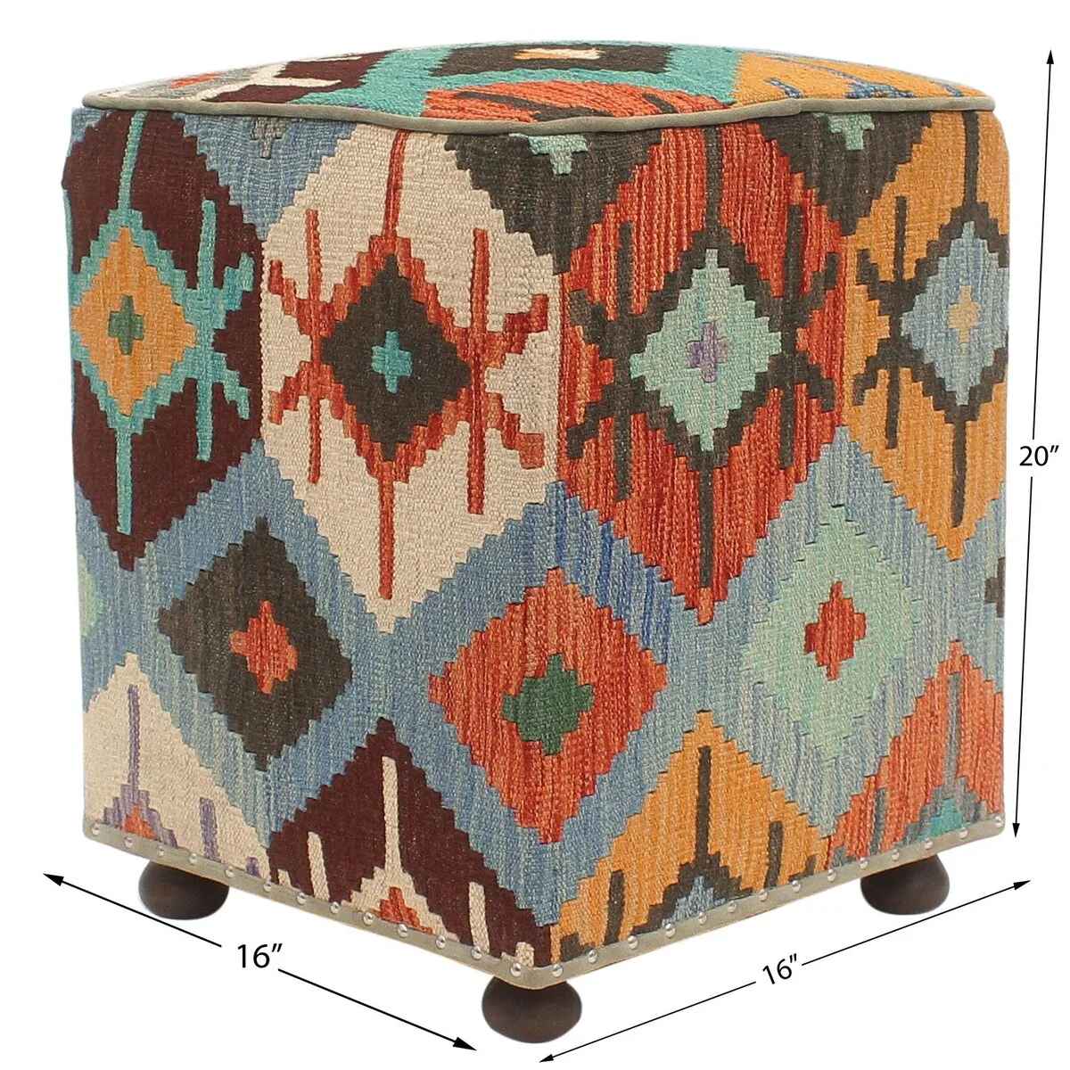 Tribal Teresia Handmade Kilim Upholstered Ottoman
