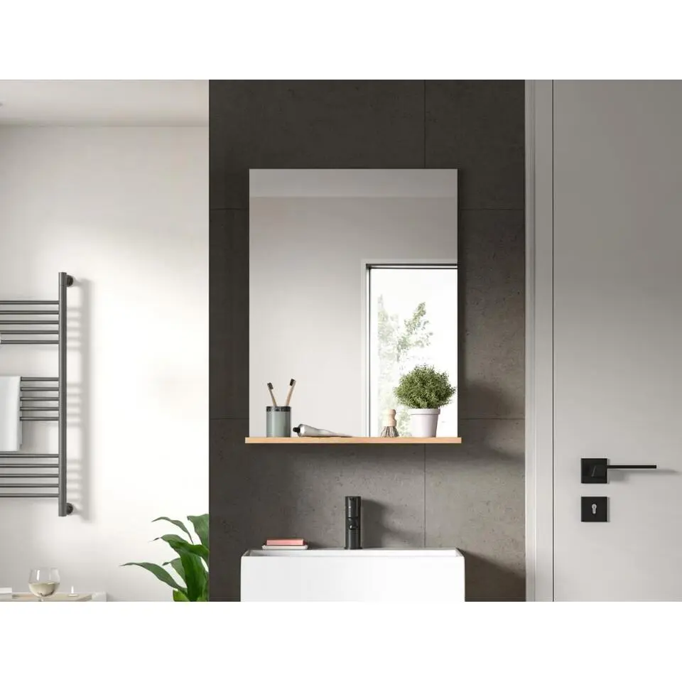 Hioshop Scout spiegel bad 1 deur- 1 plank salvie decor- eiken decor
