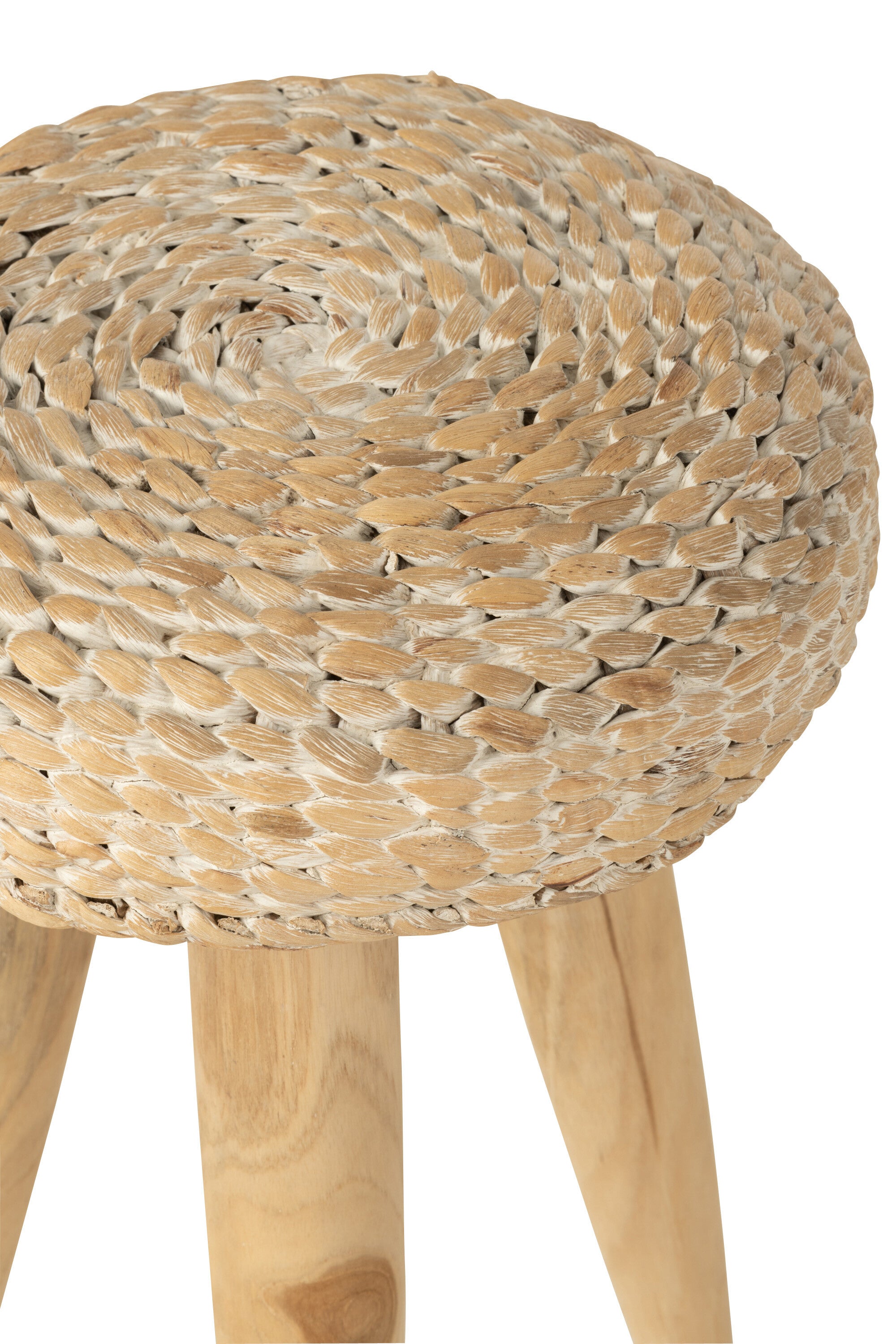 J-Line kruk Rond - hout/waterhyacint - naturel