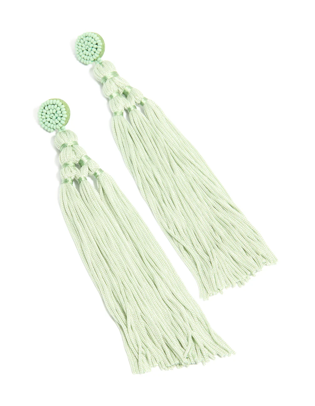 Light Green Fabric Tassel Drop Earrings