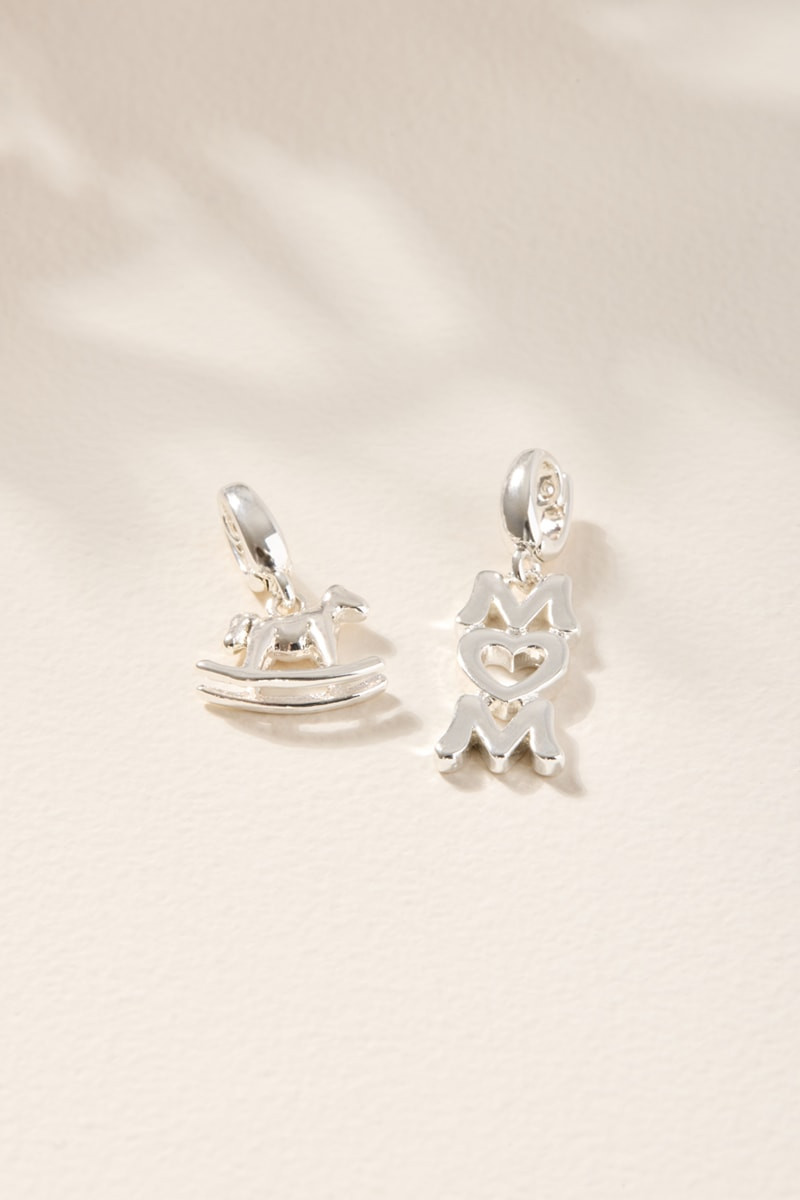 Rocking Horse and Mom Charm Set Silver