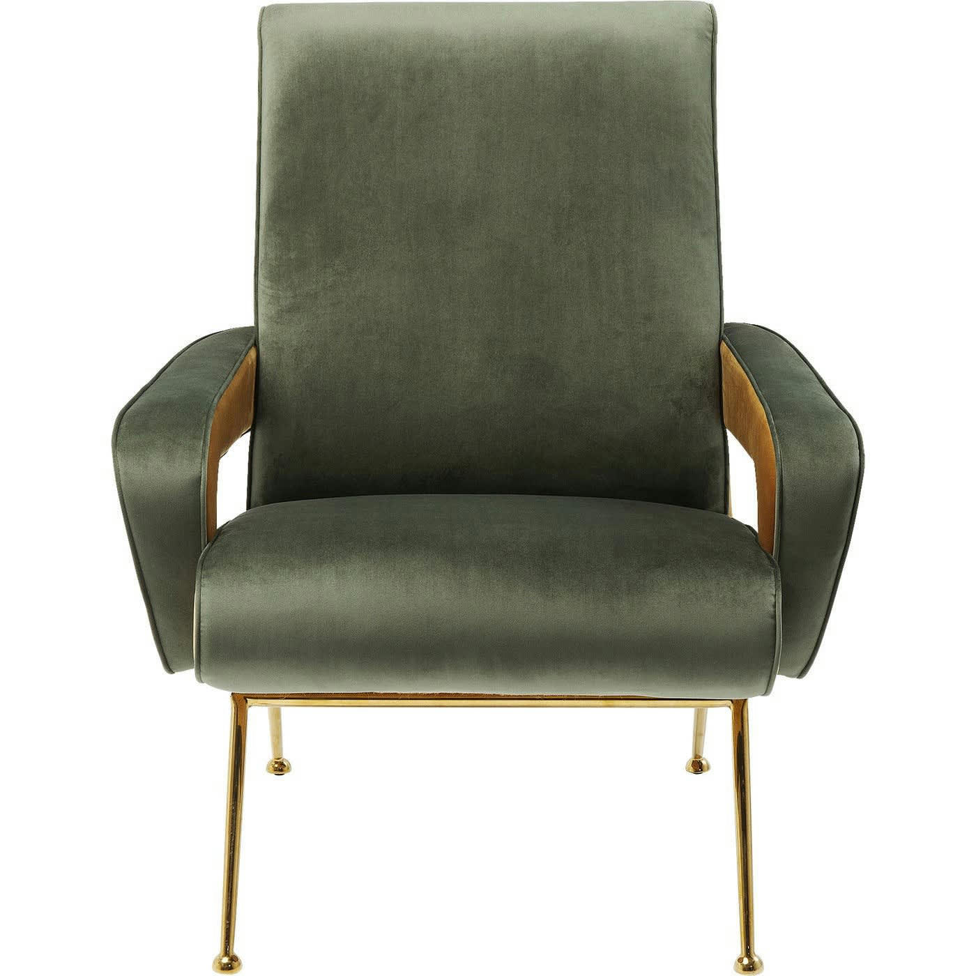 LUNA - Fauteuil en velours vert, ocre et acier doré