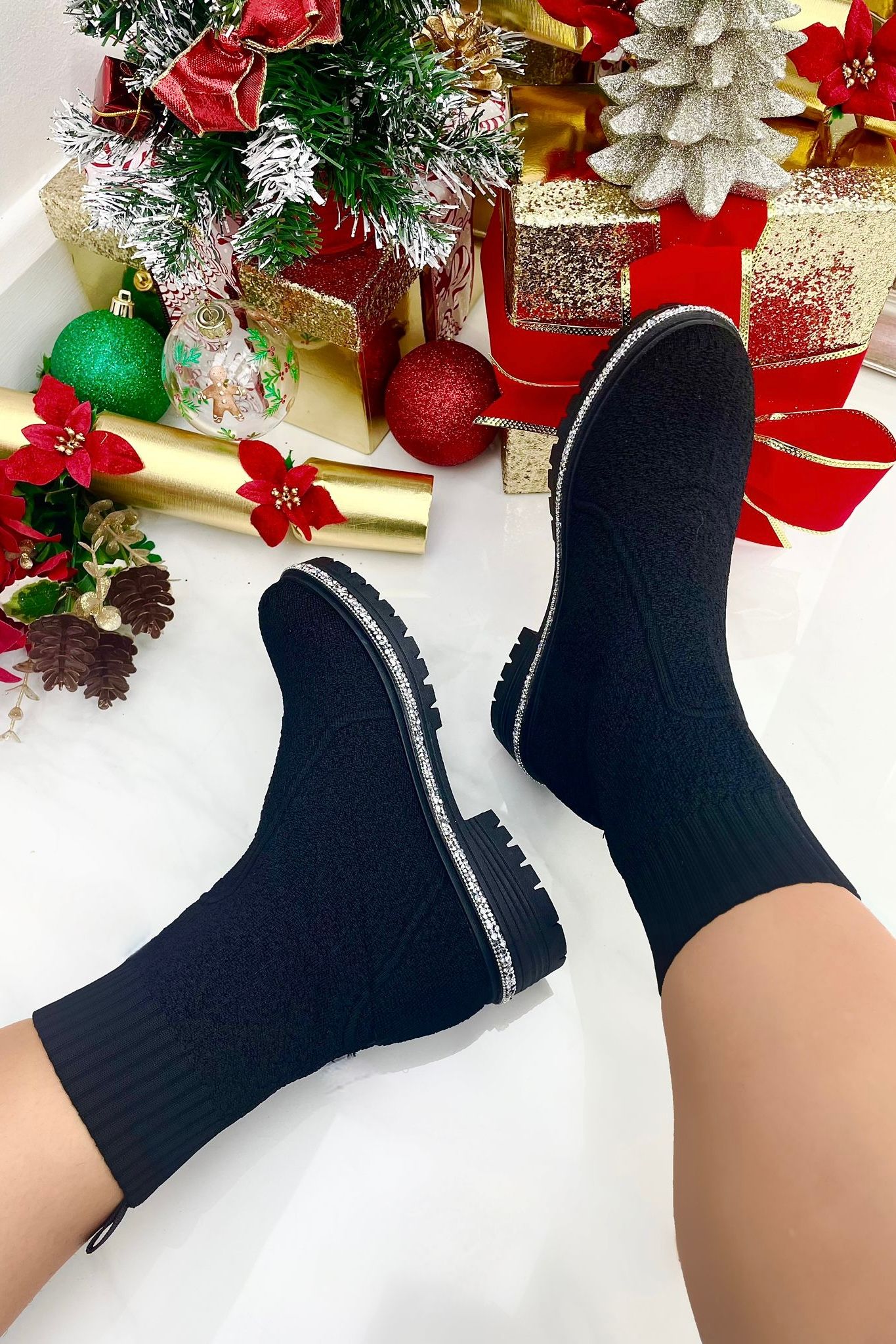 Love Lemonade Sparkly Teddy Borg Stretch Sock Boots