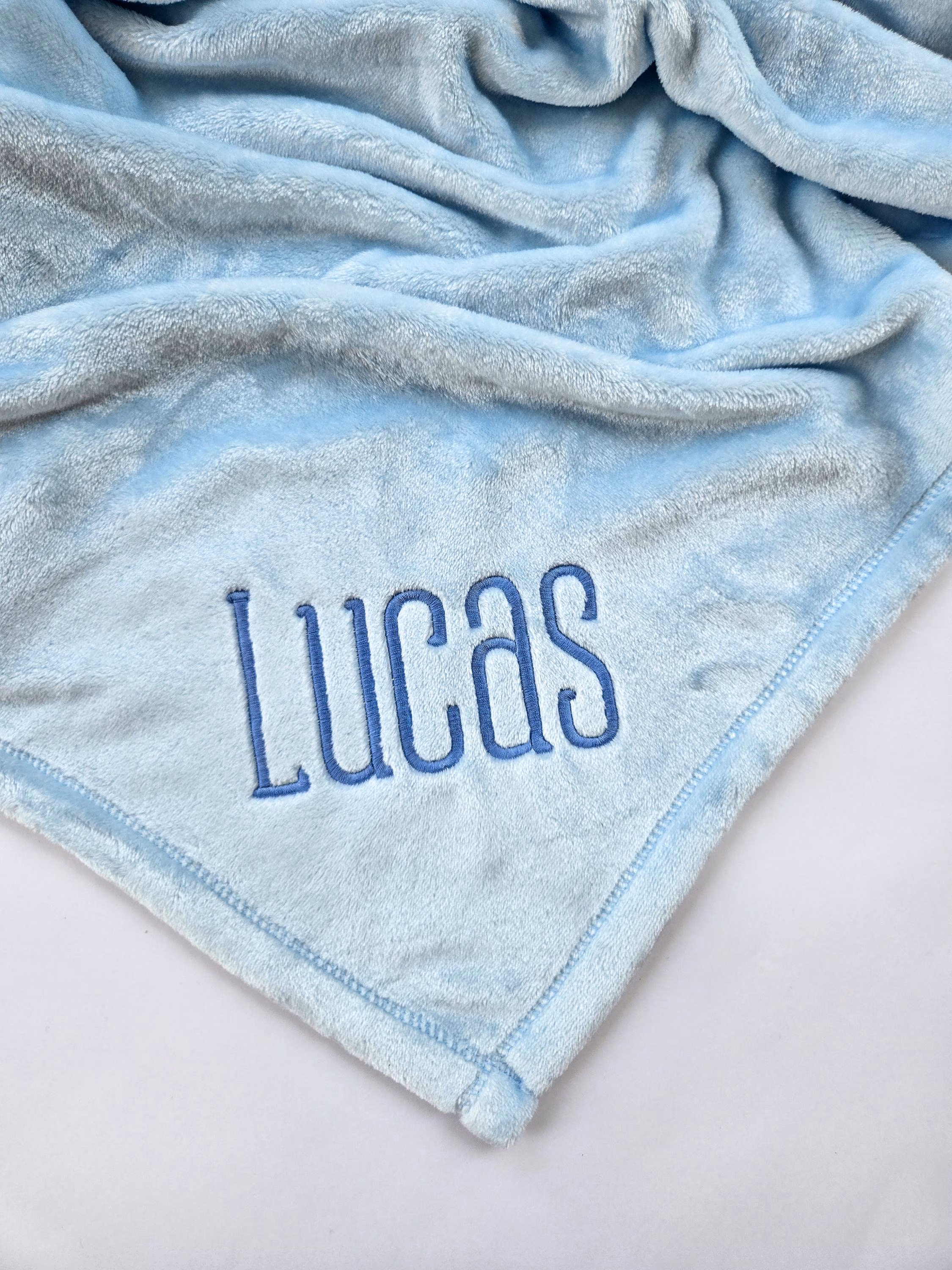 Custom Name Blanket for Baby Boy or Girl, Embroidered Blue Fleece Blanket for Baby Shower Gift