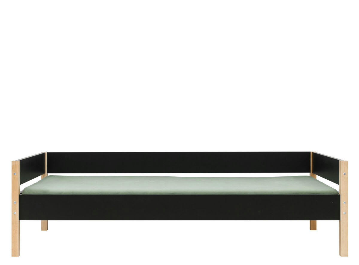 LUCAS - Lit banquette 90x200 en MDF et hêtre noir mat