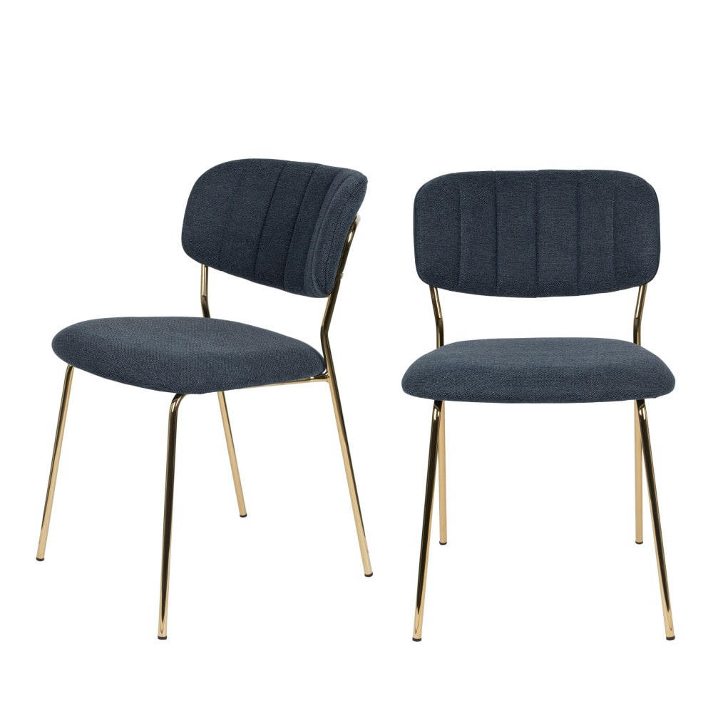 JOLIEN - Lot de 2 chaises pieds dorés bleu foncé
