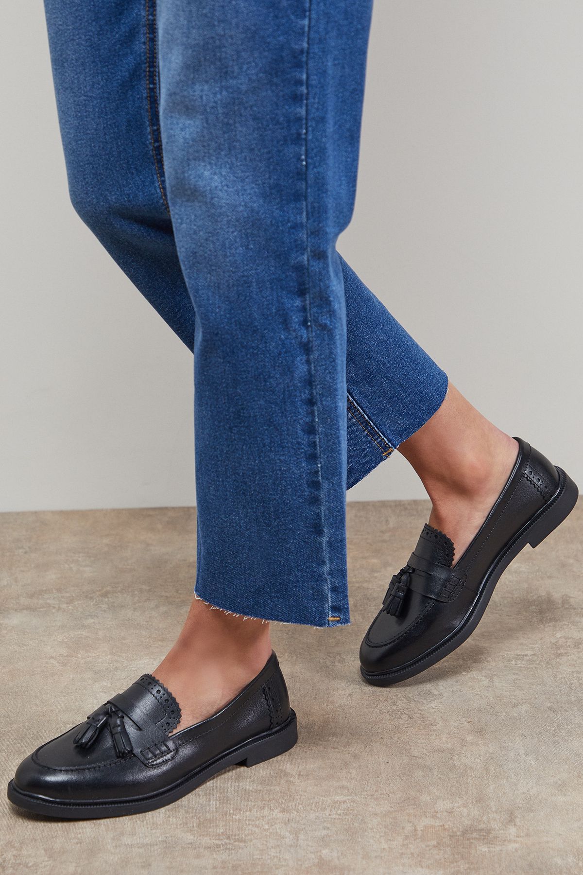Oasis Bunny Real Leather Brogue Detail Tassel Loafers