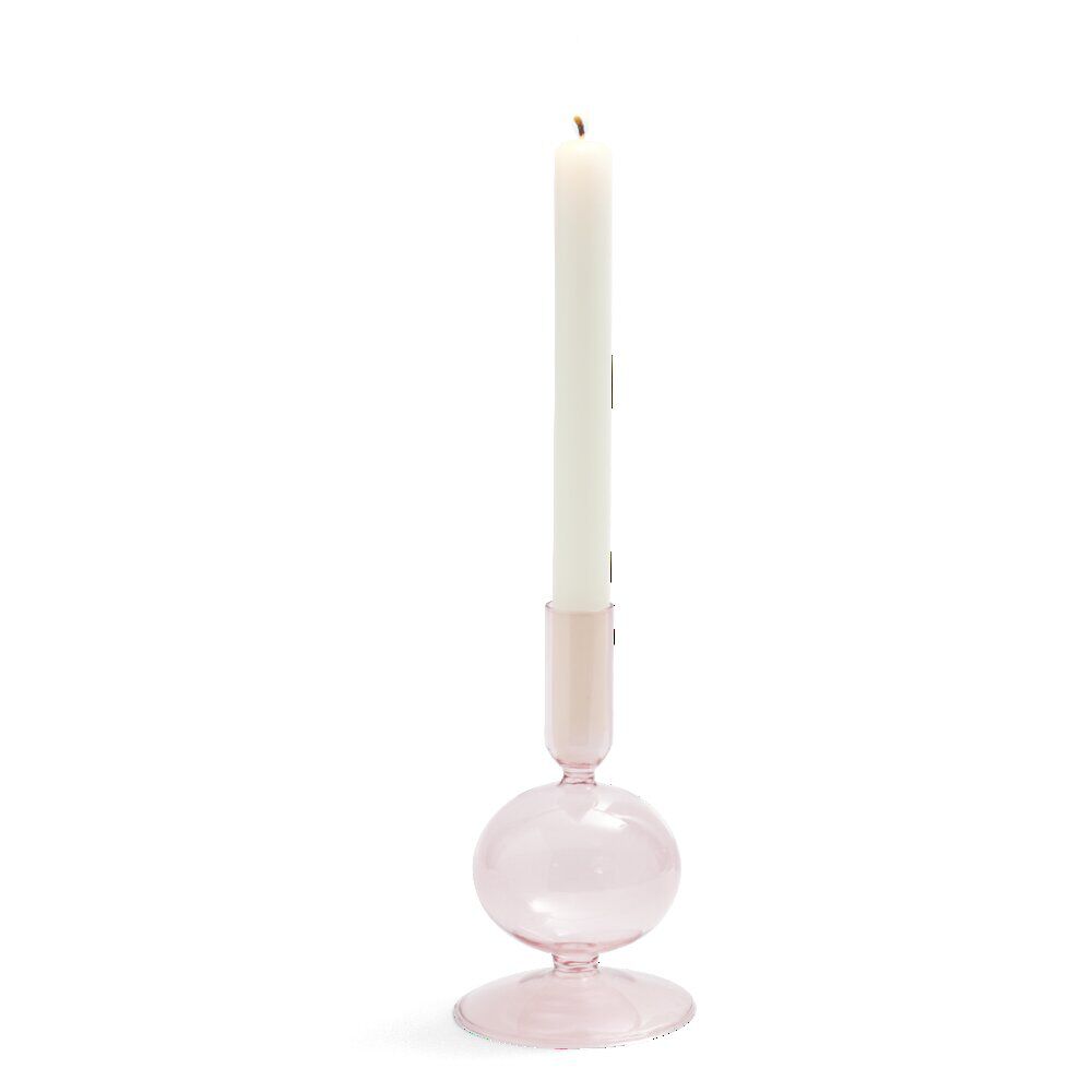 Bougeoir boule chandelier verre rose clair Ø8,7xH15cm
