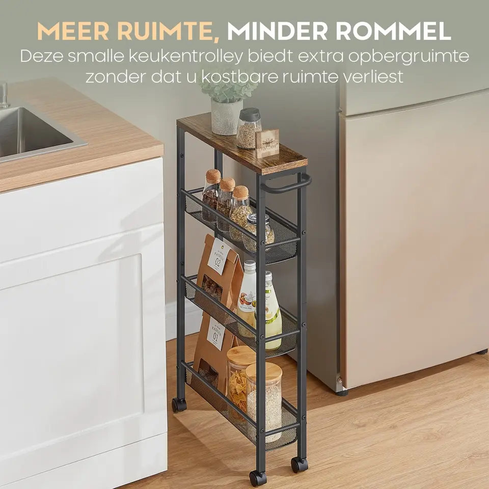 O'DADDY Keukentrolley - Industrieel Design - Bruin Hout/Zwart Metaal