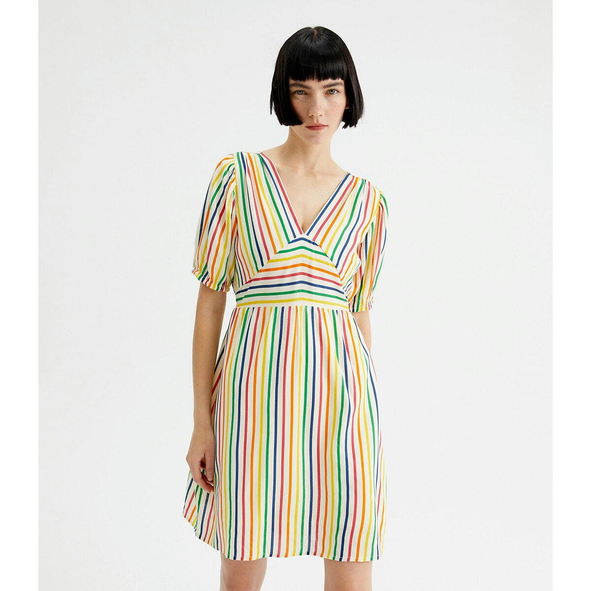 Robe manches courtes, rayures multicolores