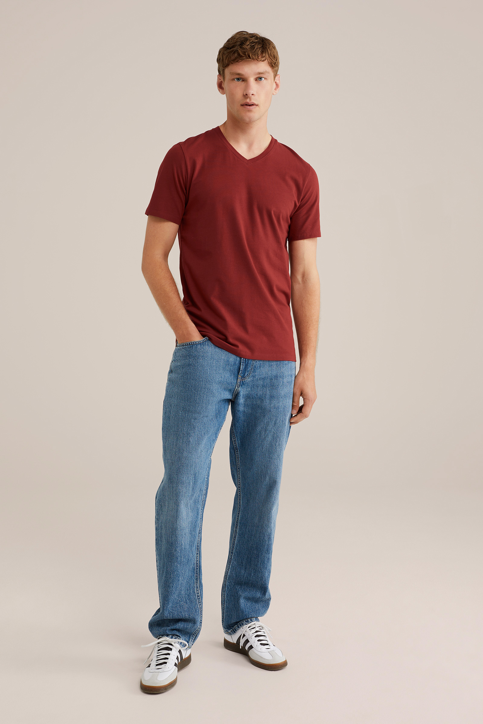 Heren Slim fit T-shirt met V-hals