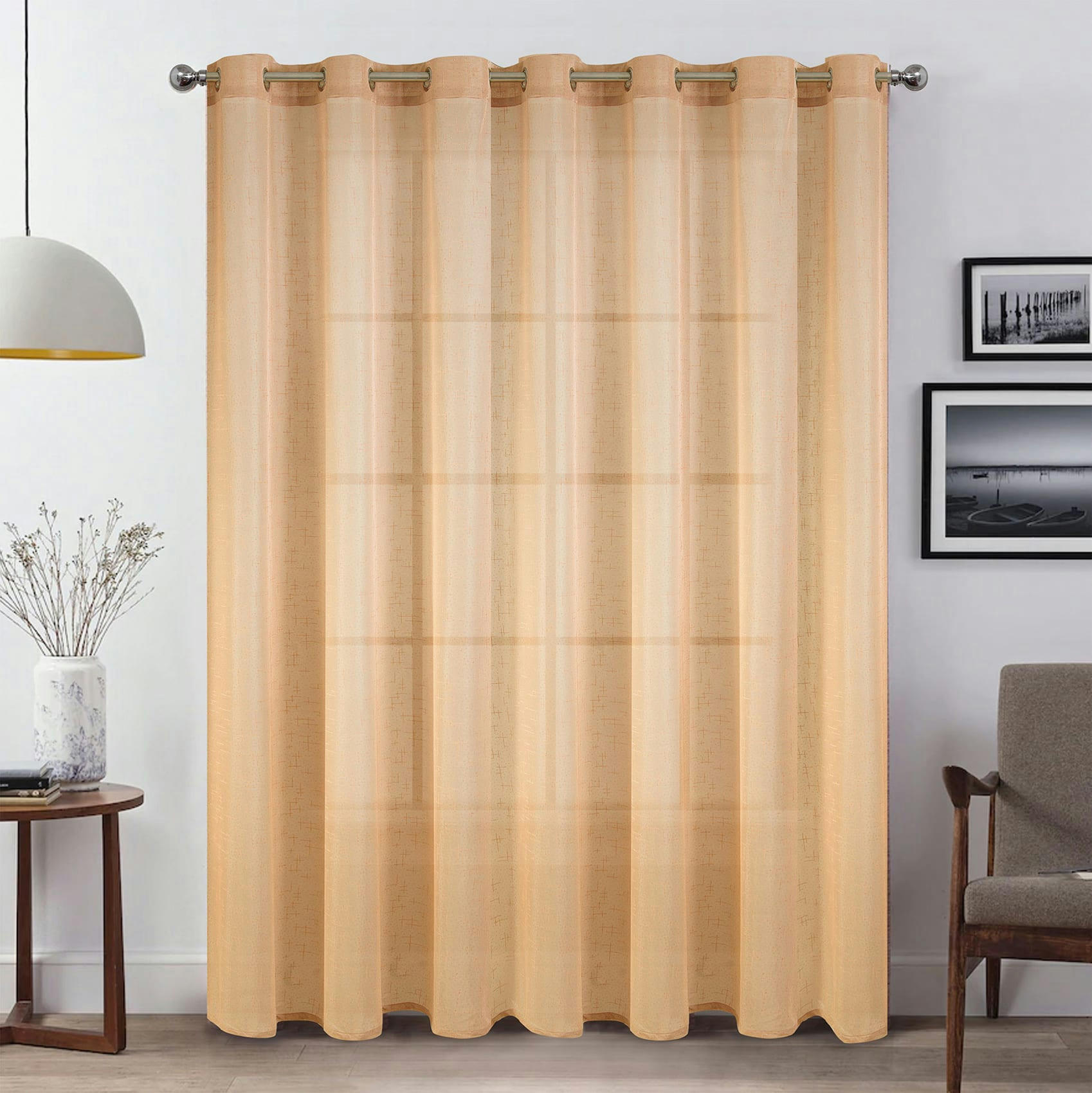 - Voilage grande largeur à paillettes polyester taupe 300x260 cm