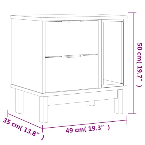 NNEVL Bedside Cabinet FLAM 49x35x50 cm Solid Wood Pine