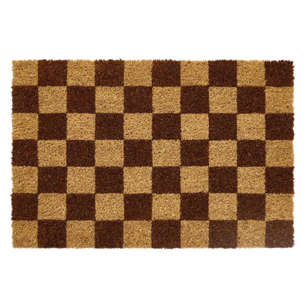 Tapis coco rectangulaire damier marron 40x60cm