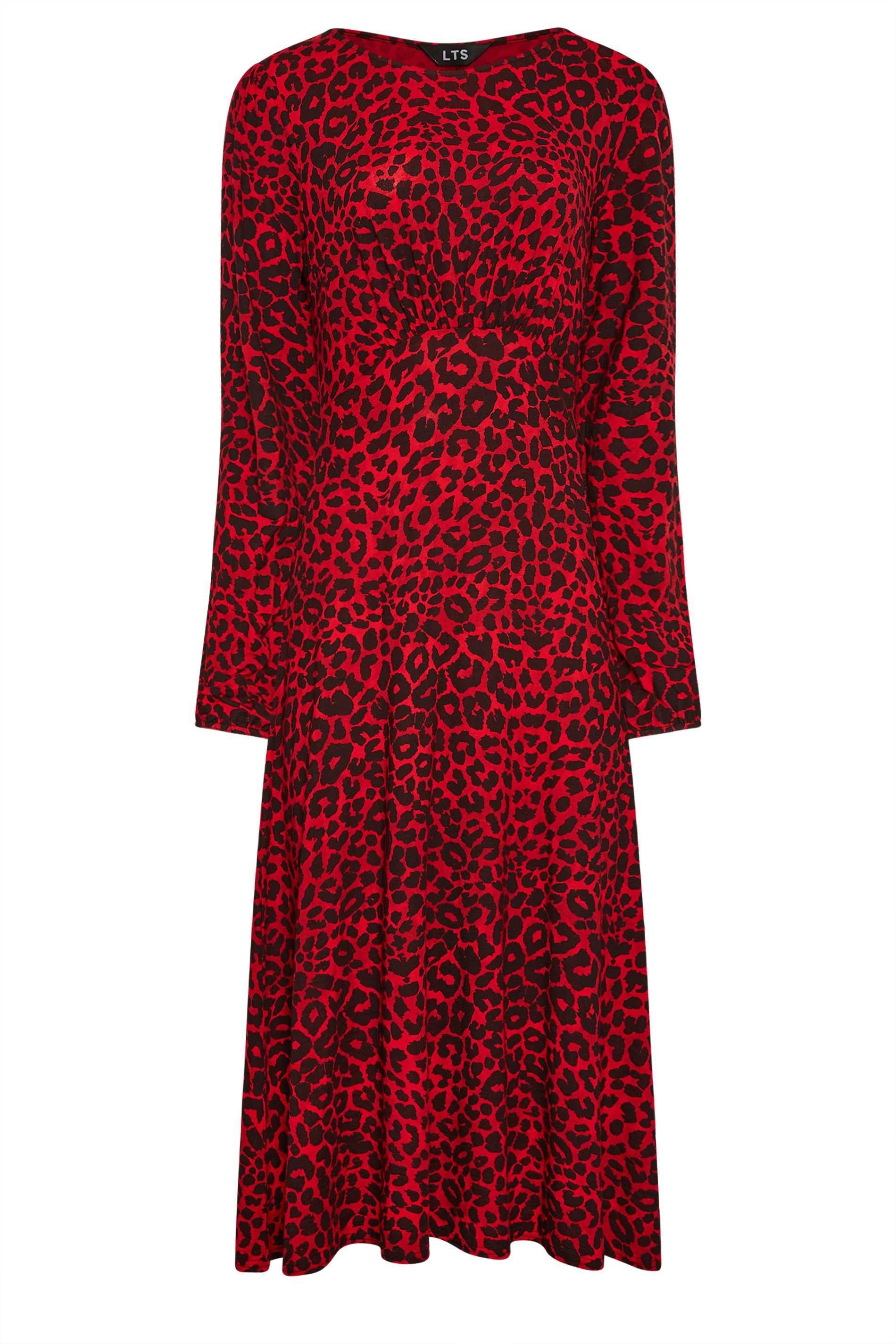 Long Tall Sally Tall Long Sleeve Animal Print Midi Tea Dress