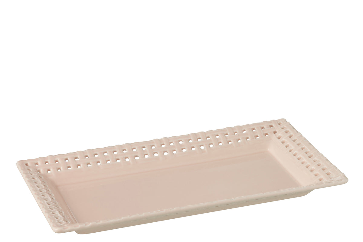 J-Line bord Rechthoekig - keramiek - roze - 6 stuks