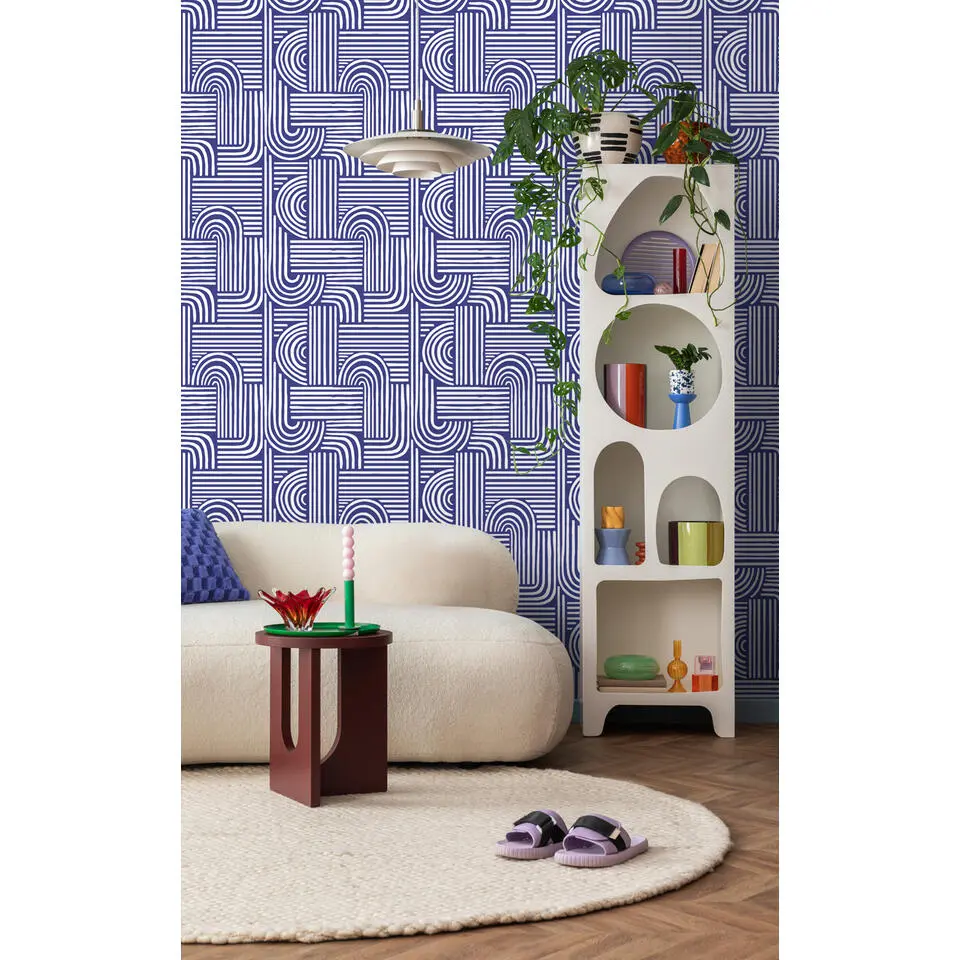 ESTAhome behang grafisch 3D motief indigoblauw - 50 x 900 cm