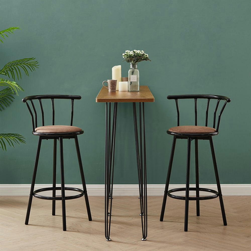 BISTROT - Lot de 2 tabourets de bar en  marron piètement noir