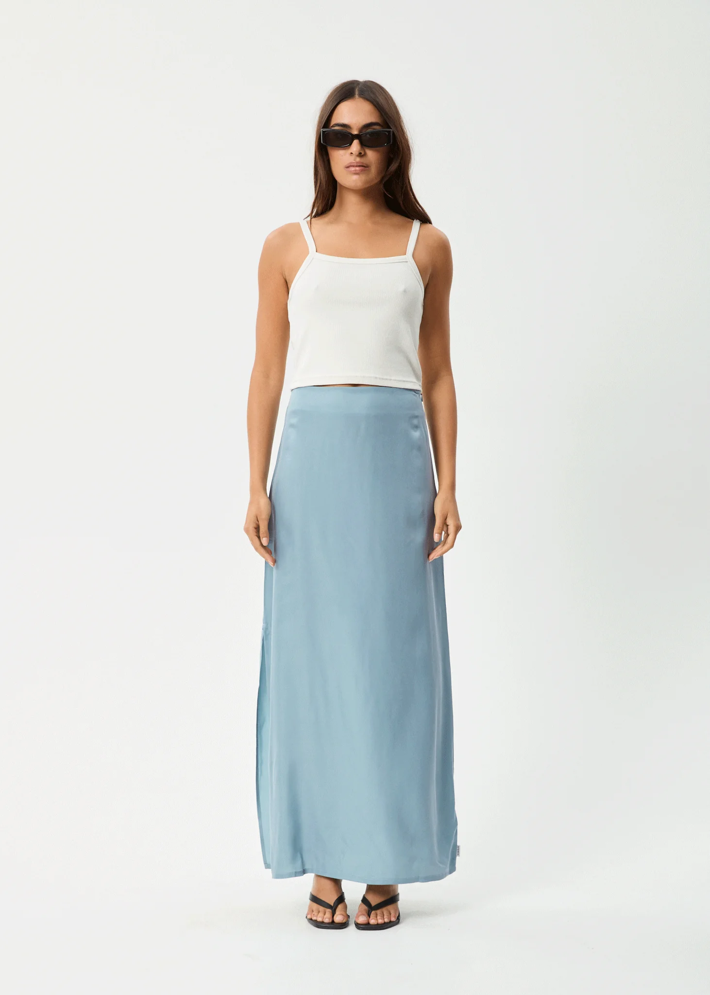 AFENDS Womens Grace - Cupro Maxi Skirt - Ether Blue