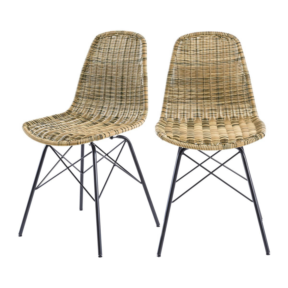 TIPTUR - Chaise en résine tressée marron (lot de 2)