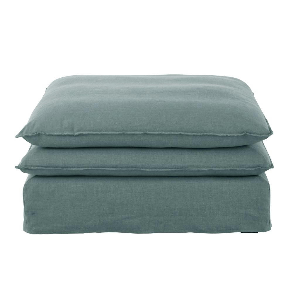 Pompei - Pouf pour canapé modulable en lin bleu céladon