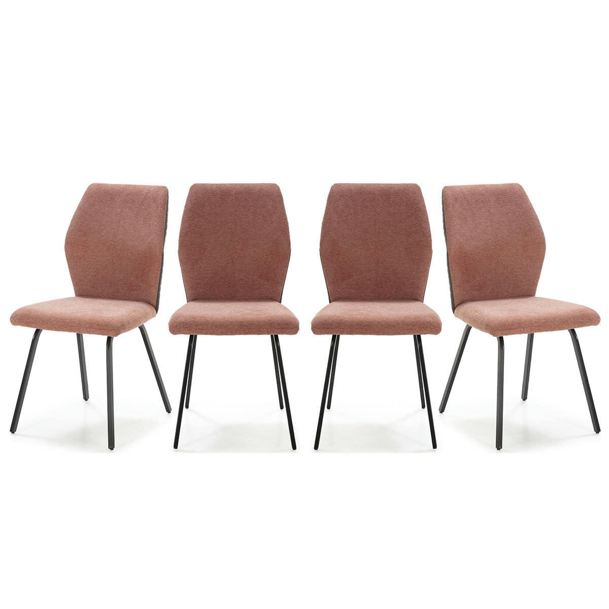 GARANCE - Lot de 4 chaises en tissu orange corail et simili cuir