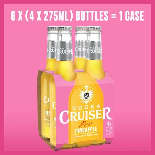 Vodka Cruiser Pure Pineapple, Refreshing Flavoured Pre-Mixed Vodka Drink, 4.6% ABV, 275mL (Case of 24 Bottles)
