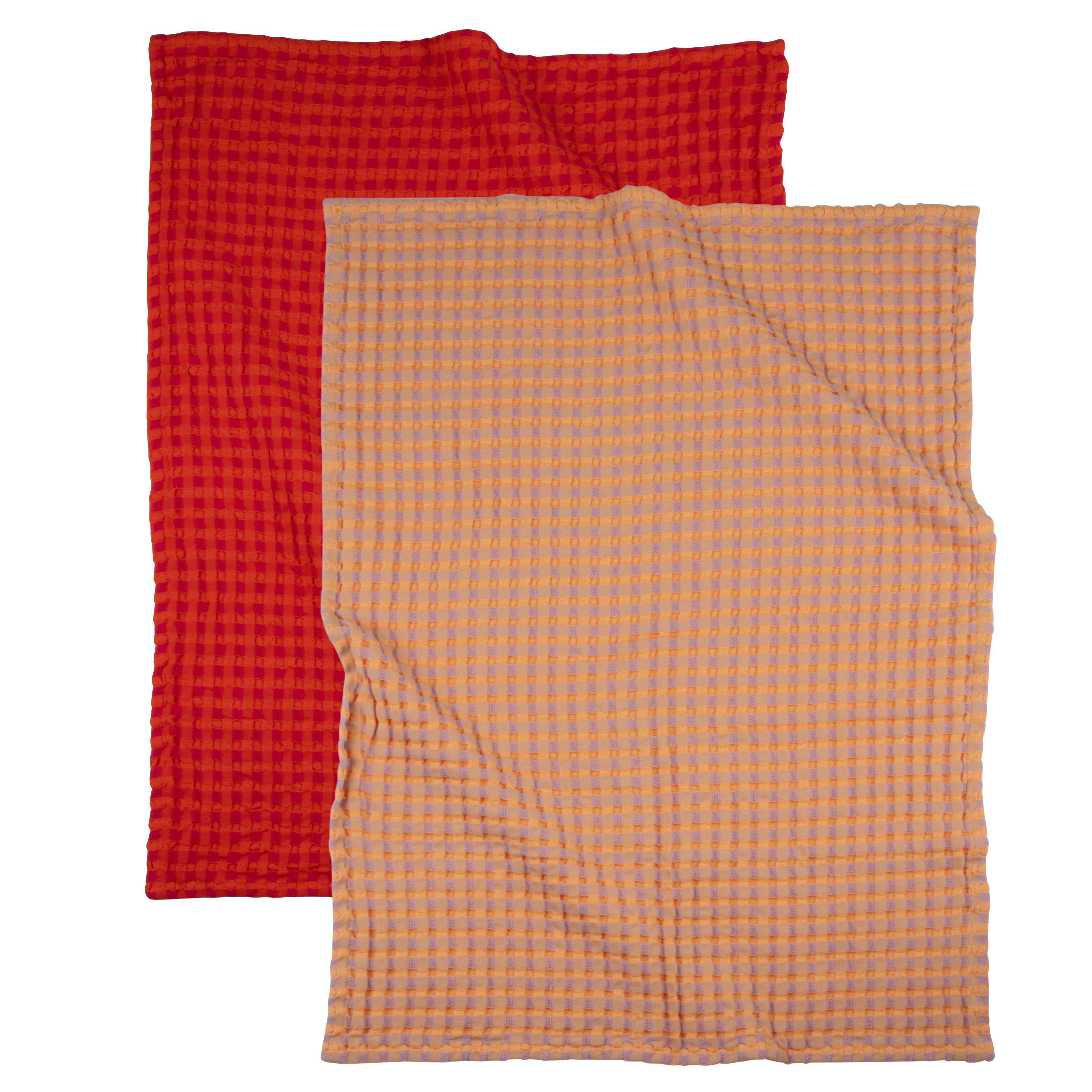 AYADORA - Torchons en coton biologique effet gaufré multicolore 50x70 (x2)