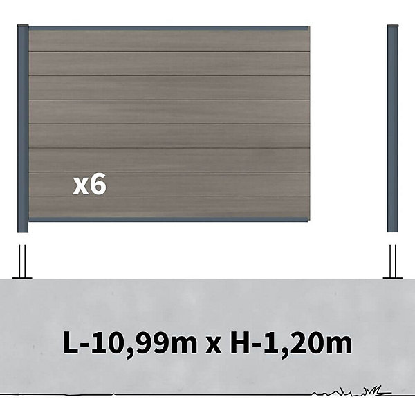 Kit clôture composite sur muret poteau sur platines - CRUZ Argent H-1,2m