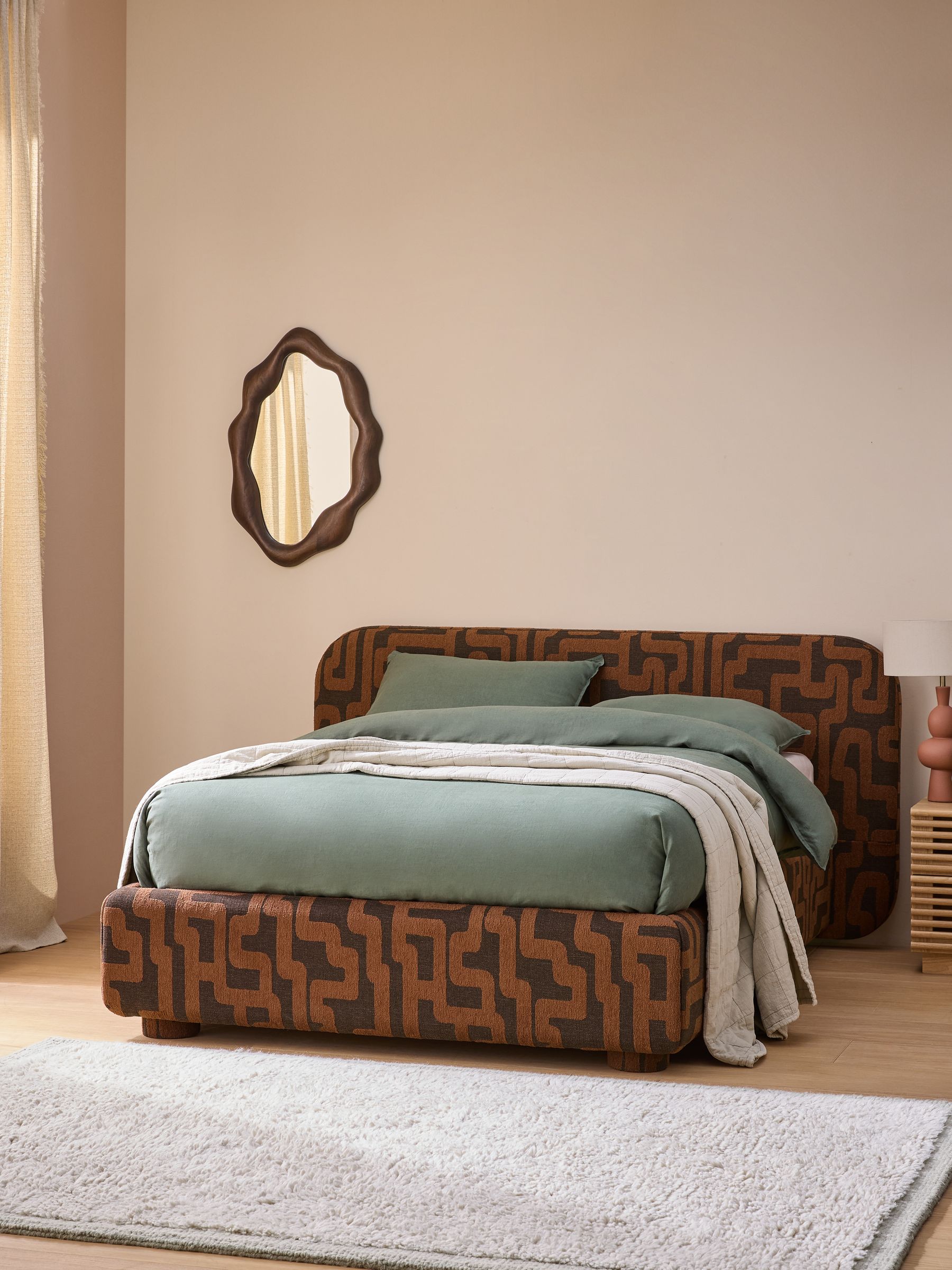 Hanson Ottoman Storage Bed in Clyde Abstract Chocolate Brown