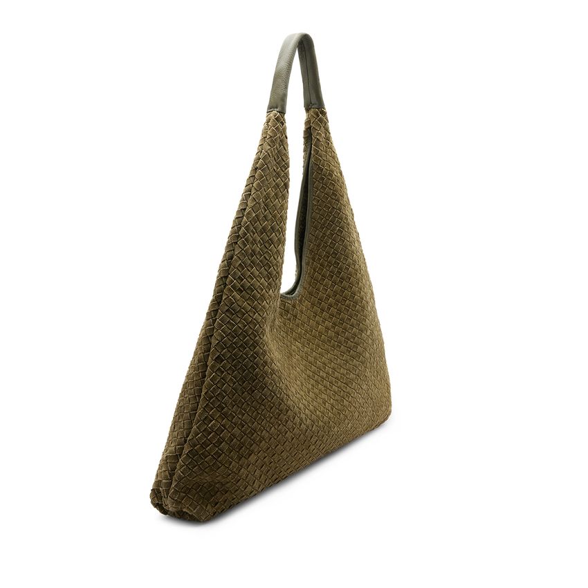Manfield Khaki gevlochten suède schoudertas
