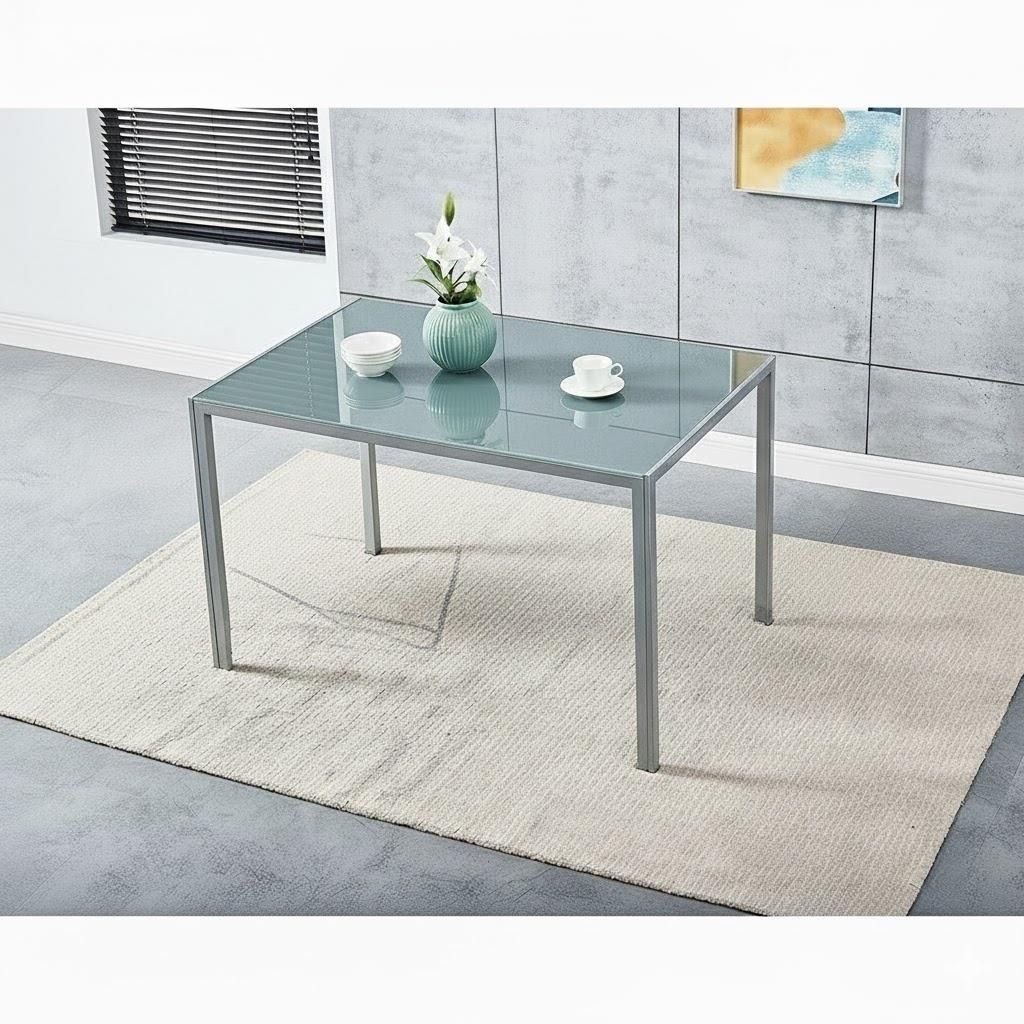 KOSY KOALA Grey Glass Table Set With 6 Black Metal Chair Kitchen Dining Furniture