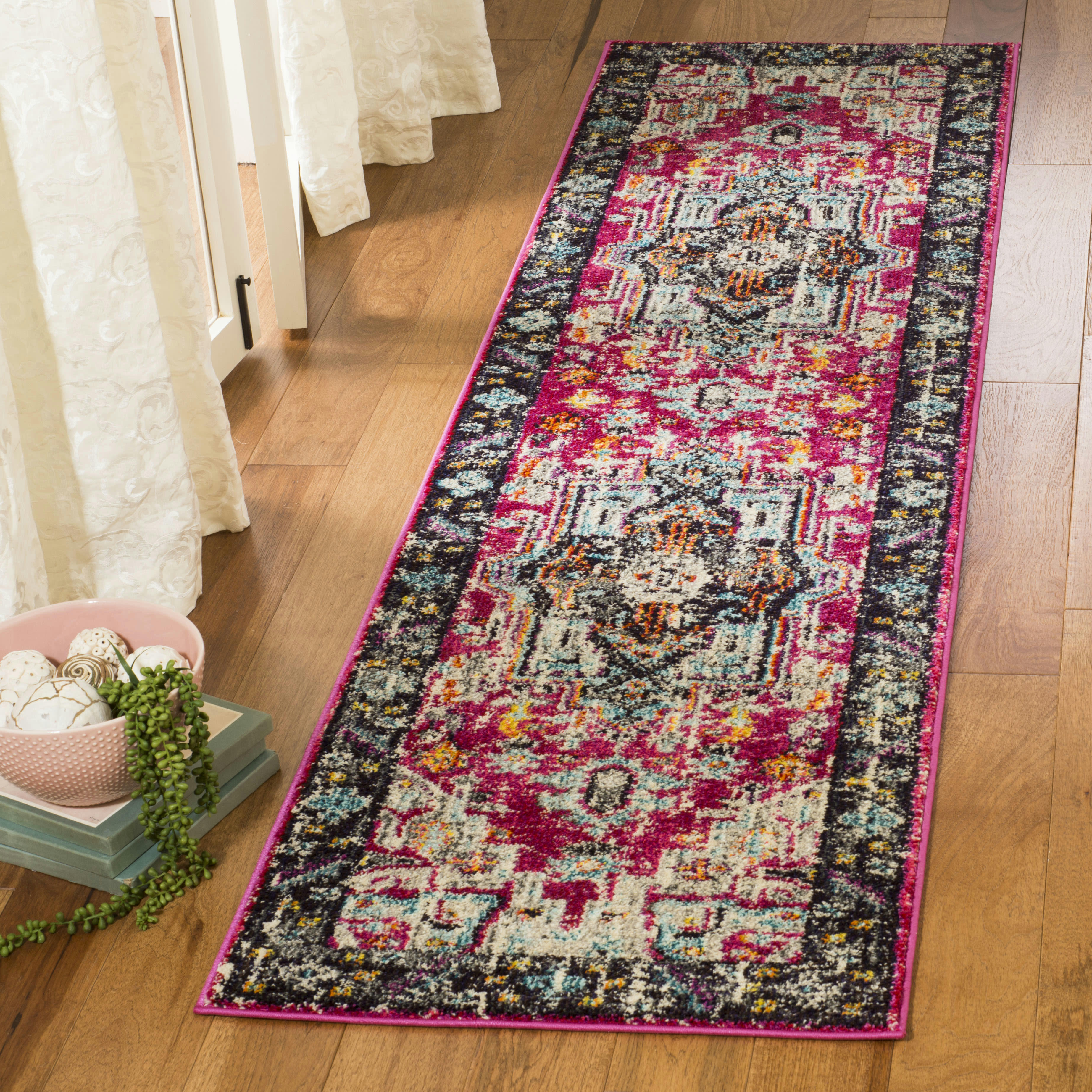 MONACO - Tapis de salon interieur en fuchsia & gris, 66 x 244 cm