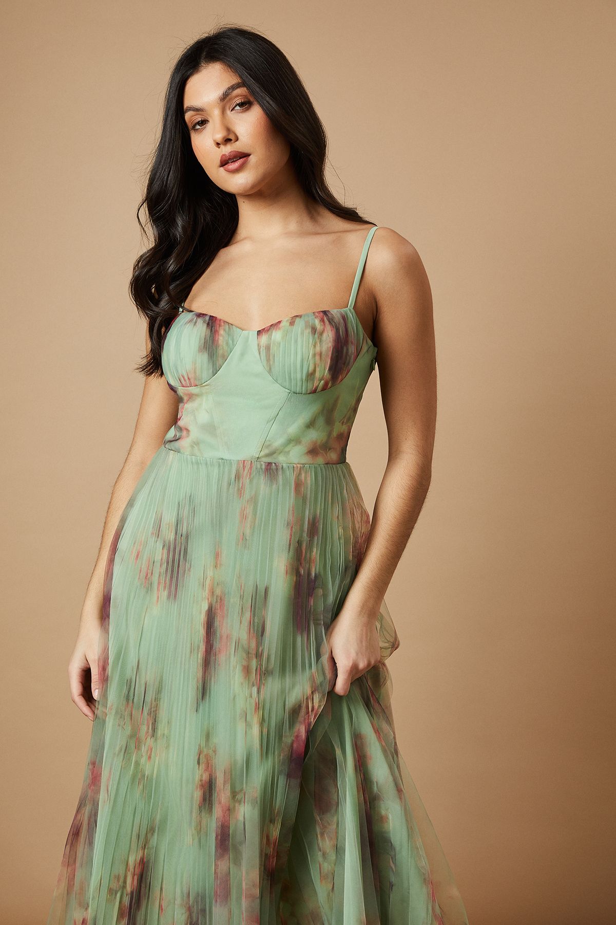Oasis Floral Corset Detail Midi Dress