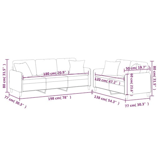 NNEVL 2 Piece Sofa Set with Pillows Black Fabric