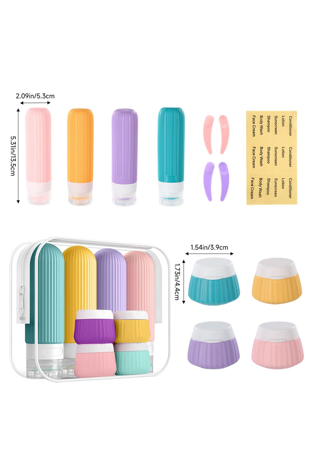 SHEONLY 14 Pack Travel Bottles Set Leak Proof Silicone Squeezable Containers for Toiletries