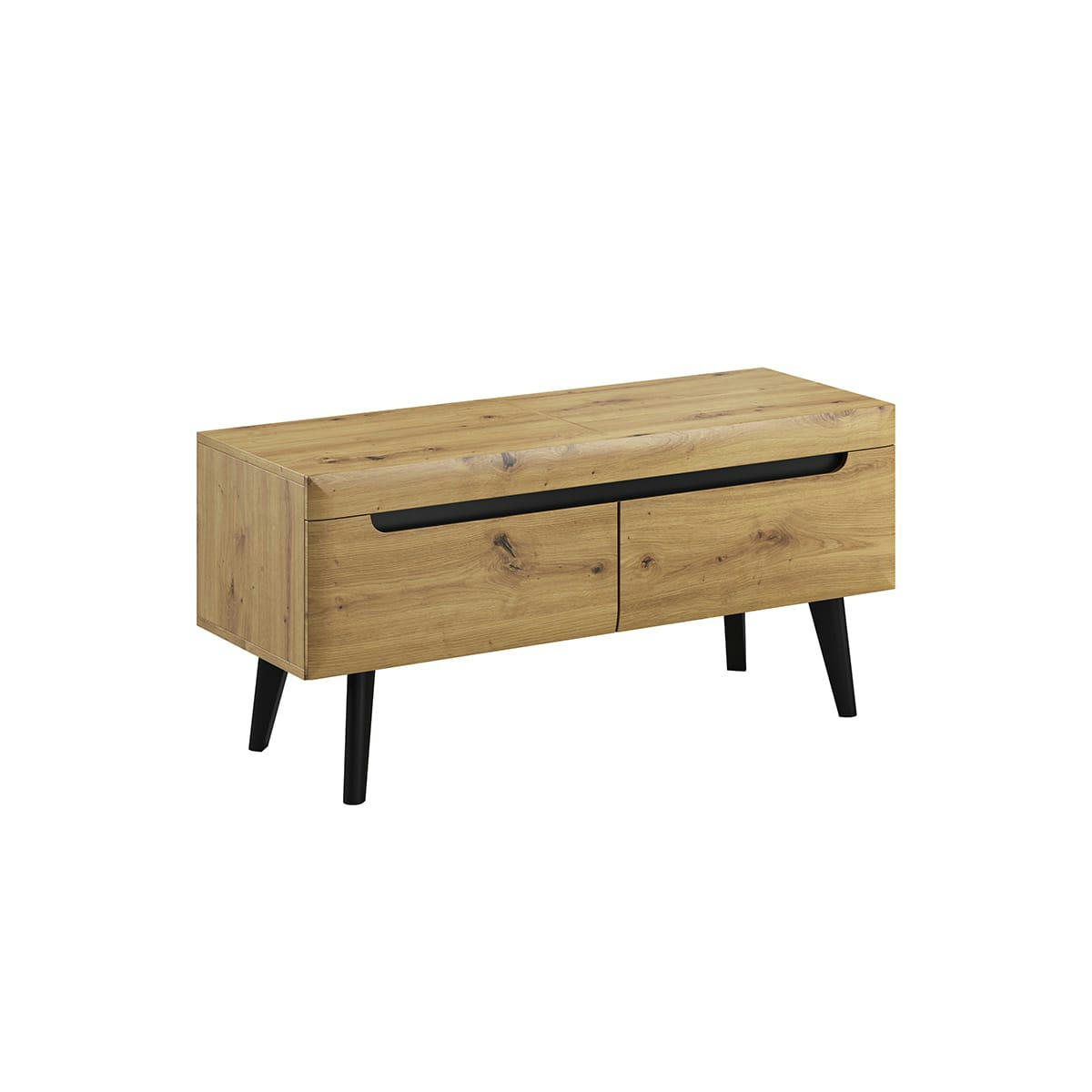 - Meuble tv 2 tiroirs 107 cm naturel et noir