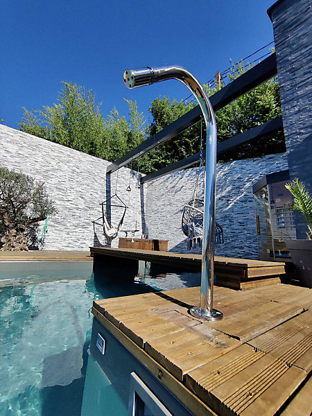 Canon Jet d'eau pour piscine INOX 1m avec Embout de massage 5 trous Tube Cascade Col de Cygne ZENLYS