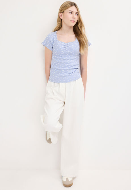Older Girls Blue Floral Sweetheart Top