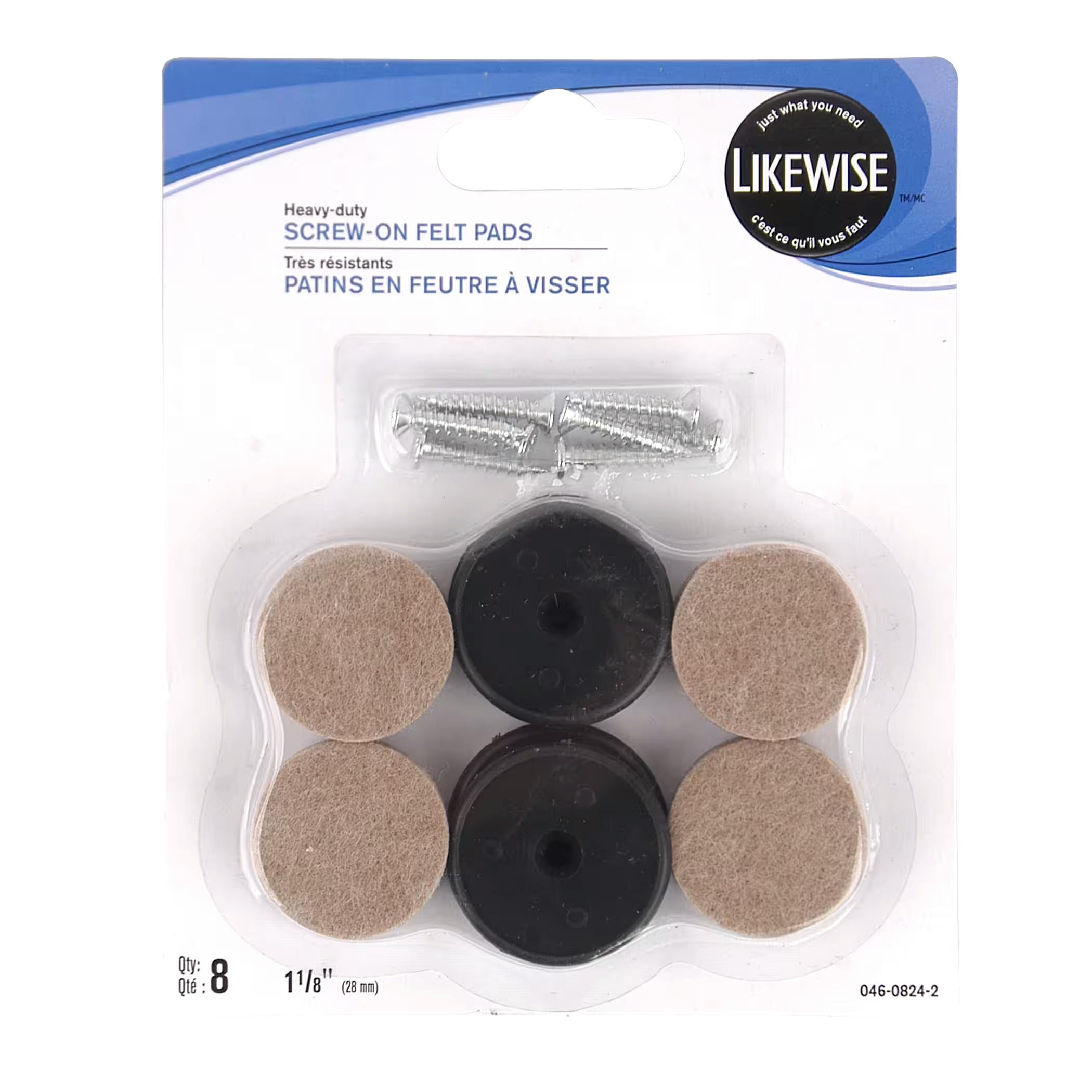 Round Heavy Duty Screw-On Felt Pads, Surface Protection, 1-1/8-in, Beige, 8-pc