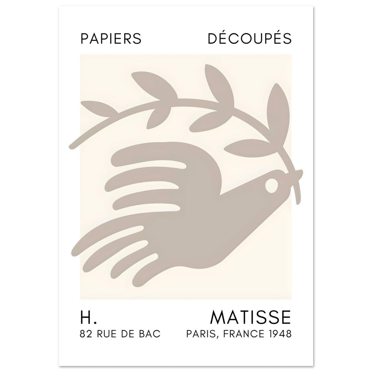 Artfulprints Poster Matisse - Peace dove grey  - A4 21x29.7 cm - Grijs