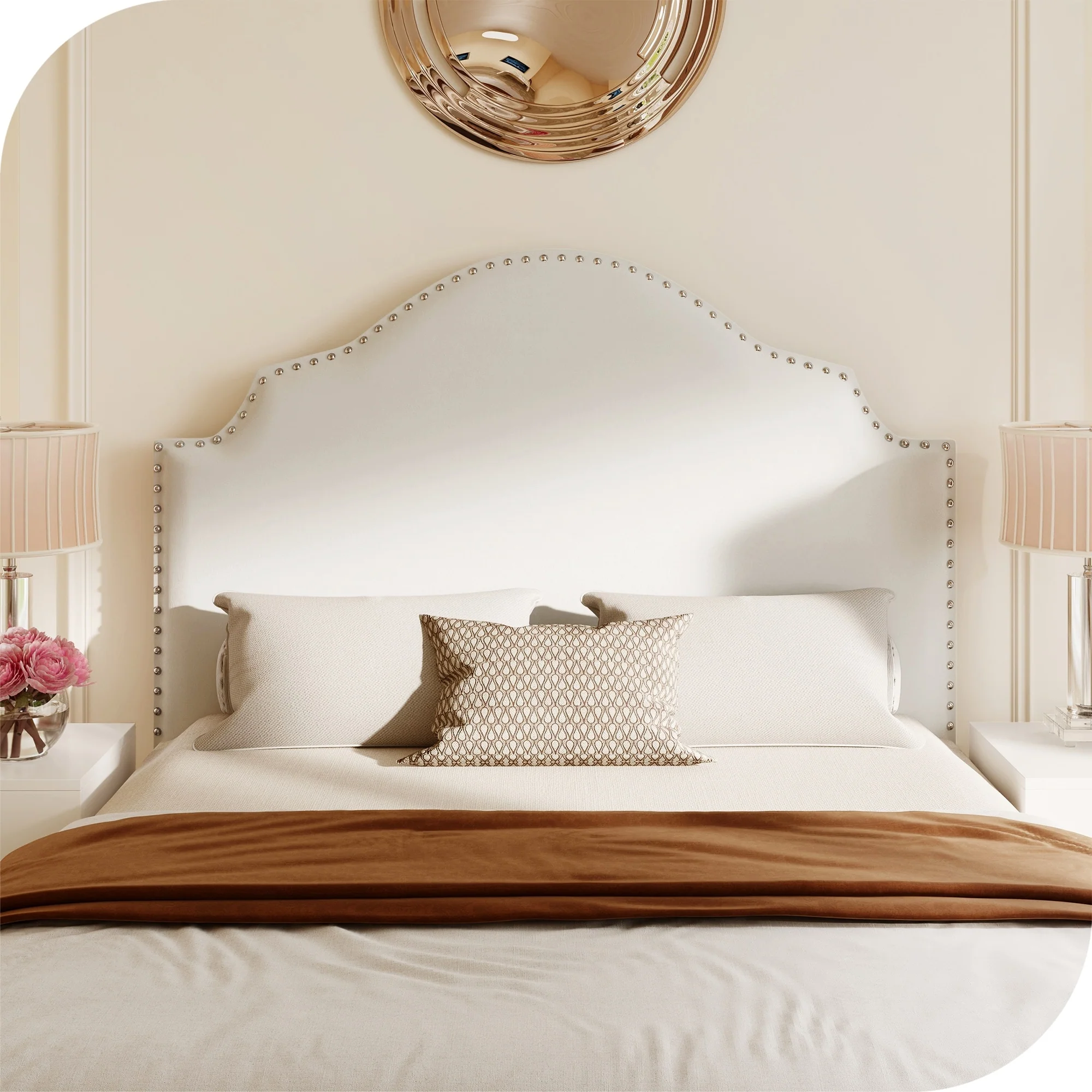 Crown Arched Velvet Upholstered Padded Wingback Queen Headboard