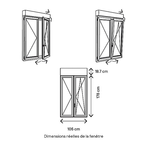 Fenêtre PVC 2 vantaux oscillo-battant   volet roulant électrique GoodHome blanc - 100 x h.175 cm