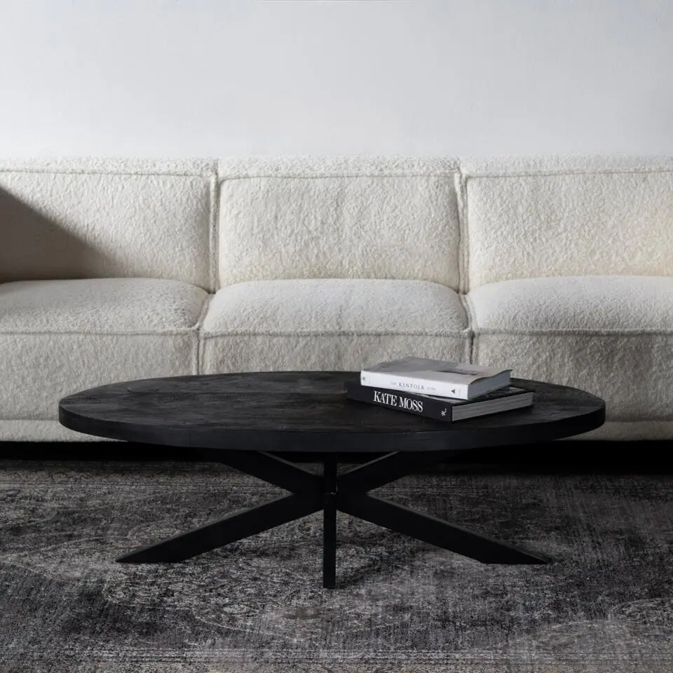 Salontafel Ovaal - Zwart - 130cm - Mangohout - Tafel Mansour