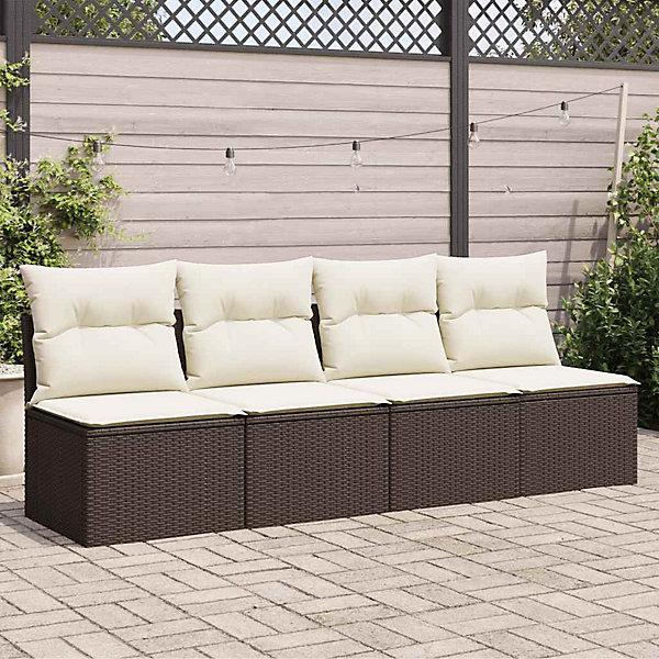 Canapé de jardin avec coussins 4 places marron résine tressée vidaXL