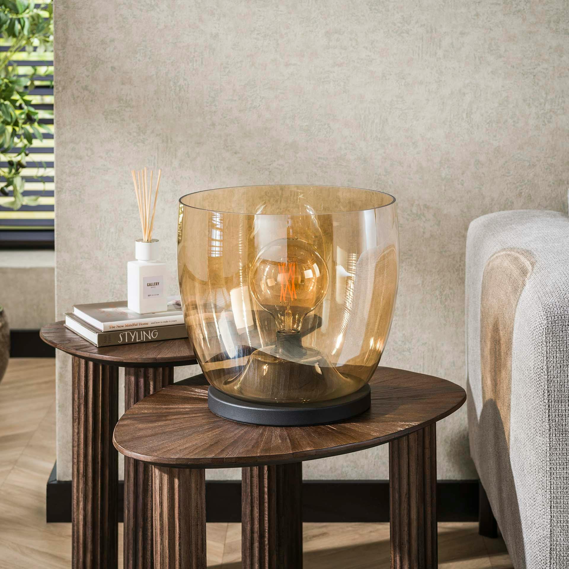 Lampe de salon moderne avec vasque en verre ambré 32 cm NIAGARA