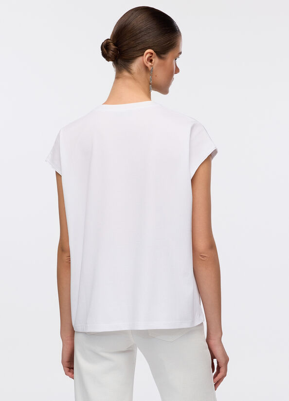 T-shirt con stampa e strass