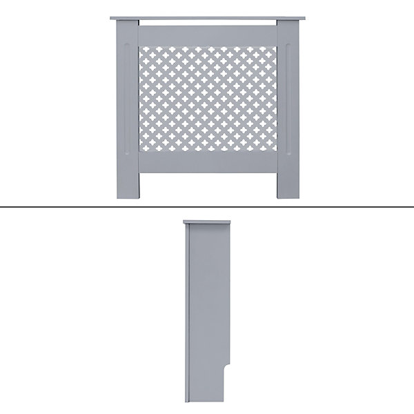 Cache-radiateur ECD Germany 78x19x82 cm gris à lattes croisées avec étagère en bois MDF