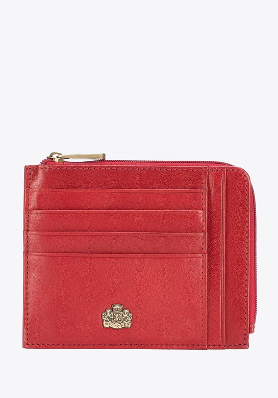 Etui na karty skórzane z herbem na suwak czerwone